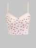 ZAFUL Camisole Courte à Imprimé Fleurie en Dentelle Insérée avec Œillet S Blanc