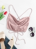 ZAFUL Camisole Courte Croisée en Avant en Satin M Rose clair