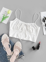 ZAFUL Camisole Courte Côtelée avec Nœud Papillon S Blanc