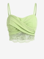 ZAFUL Camisole Courte Côtelée en Dentelle Insérée Torsadée S Vert clair