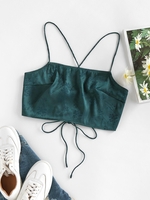 ZAFUL Camisole Courte Fleur en Jacquard à Lacets M Vert profond