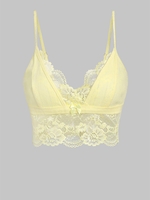 ZAFUL Camisole Courte Tricotée en Dentelle Insérée avec Nœud Papillon S Jaune