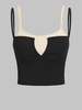 ZAFUL Camisole Côtelée Brillante en Blocs de Couleurs S Noir