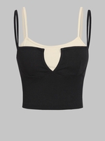 ZAFUL Camisole Côtelée Brillante en Blocs de Couleurs S Noir