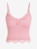 ZAFUL Camisole Côtelée Fleur en Dentelle Insérée M Rose léger