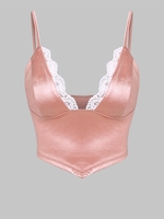 ZAFUL Camisole en Dentelle Insérée en Satin à Ourlet Echarpe M Rose léger