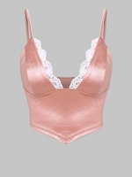 ZAFUL Camisole en Dentelle Insérée en Satin à Ourlet Echarpe S Rose clair