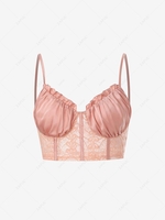 ZAFUL Camisole en Dentelle Insérée en Satin à Volants Style Corset M Rose clair