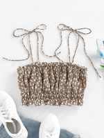 ZAFUL Camisole Fleurie Imprimée à Epaule Nouée à Volants S Café profond