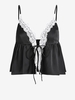 ZAFUL Camisole Péplum Nouée en Avant en Dentelle Insérée en Satin S Noir