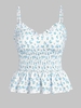 ZAFUL Camisole Péplum Plissée à Imprimé Fleurie à Volants S Bleu clair
