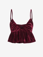ZAFUL Camisole Péplum Plissée en Velours L Rouge foncé