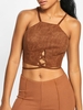 ZAFUL Camisole Tressée Croisée à Encolure Dégagée en Faux Suède M Café profond
