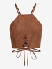 ZAFUL Camisole Tressée Croisée à Encolure Dégagée en Faux Suède S Café profond