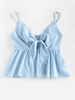 ZAFUL Camisole à Imprimé Péplum Fleurie Nouée à Volants M Bleu clair