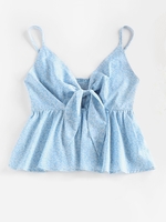 ZAFUL Camisole à Imprimé Péplum Fleurie Nouée à Volants M Bleu clair