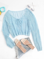 ZAFUL Cardigan Ajouré Noué en Avant de Grande Taille