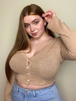 ZAFUL Cardigan Boutonné Côtelé de Grande Taille