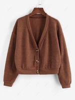 ZAFUL Cardigan Boutonné Plongeant à Goutte Epaule Maille L Café profond