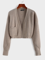 ZAFUL Cardigan Court à Goutte Epaule avec Poche S Café