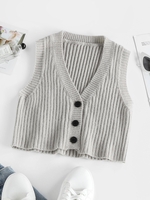 ZAFUL Cardigan Court Boutonné L Gris clair