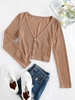 ZAFUL Cardigan Court Côtelé en Tricot L Marron camel