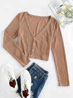 ZAFUL Cardigan Court Côtelé en Tricot S Marron camel
