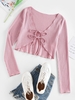 ZAFUL Cardigan Court Côtelé Noué en Avant S Rose