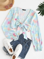 ZAFUL Cardigan Court Teinté Noué en Avant M Vert clair