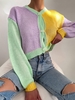 ZAFUL Cardigan en Blocs de Couleurs à Goutte Epaule L