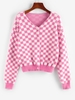 ZAFUL Cardigan Fourré à Carreaux à Goutte Epaule S Rose clair