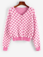 ZAFUL Cardigan Fourré à Carreaux à Goutte Epaule S Rose clair