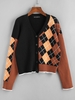 ZAFUL Cardigan Losange Côtelé à Goutte Epaule M Noir