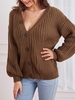 ZAFUL Cardigan Maille Boutonné à Goutte Epaule à Ourlet Côtelé S Café