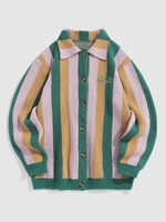 ZAFUL Cardigan Maille Linge A à Rayure Zébrée Brodé en Blocs de Couleurs Latérale Xl Multi a