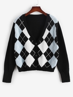 ZAFUL Cardigan Motif de Losange de Grande Taille à Col V
