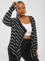 ZAFUL Cardigan Rayé Drapé Ouvert en Avant de Grande Taille