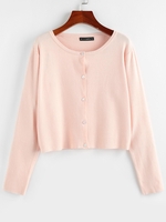 ZAFUL Cardigan Simple Boutonné en Jersey S Rose clair
