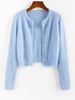 ZAFUL Cardigan Simple Fourré Boutonné M Bleu clair