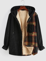 ZAFUL Chemise à Capuche à Carreaux à Doublure en Fausse Fourrure en Velours Côtelé Xl Noir
