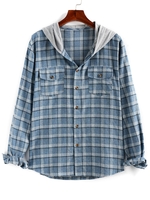ZAFUL Chemise à Capuche à Carreaux en Blocs de Couleurs avec Poche à Rabat S Bleu gris