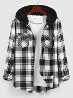ZAFUL Chemise à Capuche à Carreaux Imprimée avec Double Poches S Noir