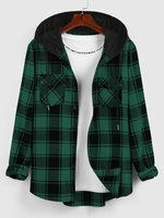 ZAFUL Chemise à Capuche à Carreaux Imprimée avec Double Poches S Vert profond