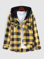 ZAFUL Chemise à Capuche à Carreaux Imprimée avec Double Poches Xl Jaune