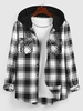 ZAFUL Chemise à Capuche à Carreaux Imprimée avec Double Poches Xl Noir