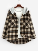 ZAFUL Chemise à Capuche à Carreaux Imprimée Haute Basse avec Double Poches M Bois
