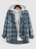 ZAFUL Chemise à Capuche Motif à Carreaux en Laine à Manches Longues S Bleu