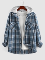 ZAFUL Chemise à Capuche Motif à Carreaux en Laine à Manches Longues Xl Bleu