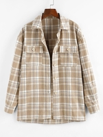 ZAFUL Chemise à Carreaux avec Poche à Rabat en Flanelle M Café lumière