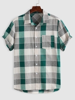 ZAFUL Chemise à Carreaux en Blocs de Couleurs à Manches Courtes M Vert clair